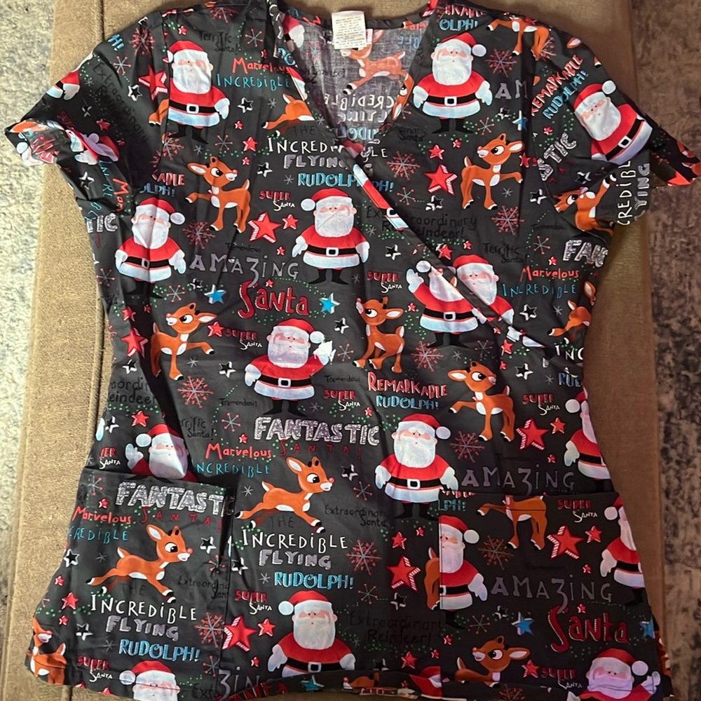Lightly Worn Rudolph Scrub Top